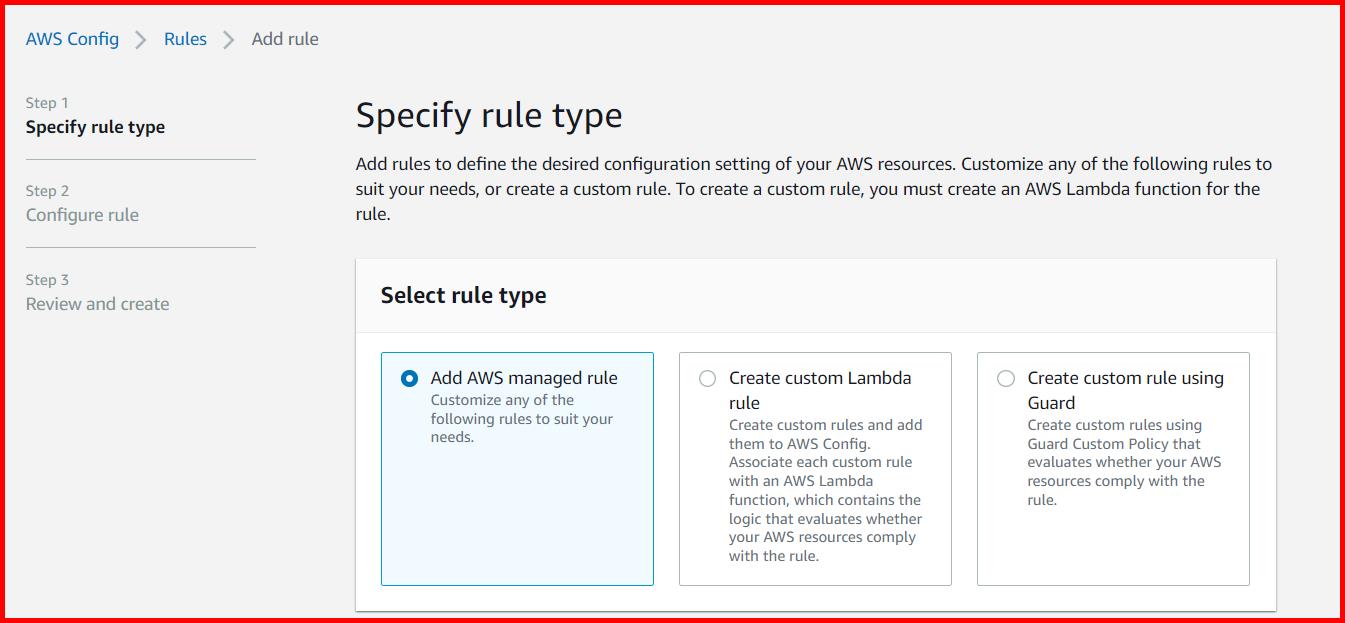 Picture showing the section of rule screen to specify rule type